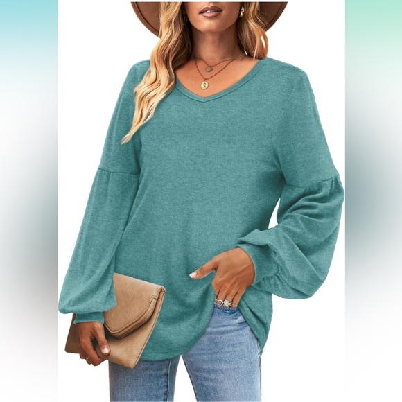 NWT Balloon Sleeve Tunic, Size XL, Turquoise - Picture 1 of 5